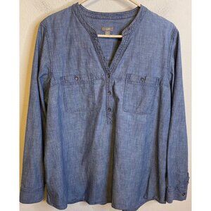 J Jill Denim Chambray Popover Shirt Top Tunic Shirt Long Sleeve Lightweight XL
